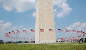 The Washington Monument is the most prominent structure in Washington, D.C. and one of the city's early attractions. It was built in honor of George Washington, who led the country to independence and then became its first President. The Monument is shaped like an Egyptian obelisk, stands 555’ 5 1/8” tall, and offers views in excess of thirty miles. It was finished on December 6, 1884.(National Park Service)