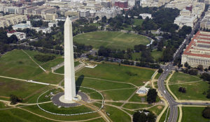 Washington, D.C. (Sept. 26, 2003) - Aerial view of the Washington Monument with the White House in the background. (United States Navy)