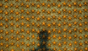 A shadow appears on the wall of stars at the National World War II Memorial, June 20, 2014 in Washington D.C. The World War II Memorial honors the 16 million who served in the armed forces of the U.S., the more than 400,000 who died, and all who supported the war effort from home. (U.S. Air Force photo by Senior Airman James Richardson)