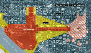 The Reserve in red is designated as a no-build zone (From 2006 National Capital Planning Commission rendering)