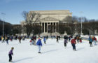 Ice skating on the National Mall in front of the National Archives, Washington, D.C. (Library of Congress)