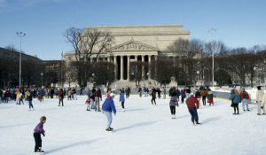 Ice skating on the National Mall in front of the National Archives, Washington, D.C. (Library of Congress)