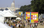 A view of the 2004 Smithsonian Folklife Festival. The annual Folklife Festival highlights grassroots cultures across the nation and around the world through performances and demonstrations of living traditions. The Festival, which began in 1967, occurs for two weeks every summer on the National Mall and attracts more than 1 million visitors. (Photo Credit: Jeff Tinsley, Smithsonian Institution)