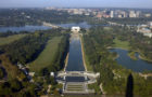 Lincoln Memorial taken from the Washington Monument. The Lincoln Memorial is an American memorial built to honor the 16th President of the United States, Abraham Lincoln. It is located on the National Mall in Washington, D.C. and was dedicated on May 30, 1922. The architect was Henry Bacon, the sculptor of the main statue (Abraham Lincoln, 1920) was Daniel Chester French, and the painter of the interior murals was Jules Guerin. It is one of several monuments built to honor an American president.