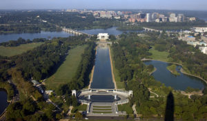 Lincoln Memorial taken from the Washington Monument. The Lincoln Memorial is an American memorial built to honor the 16th President of the United States, Abraham Lincoln. It is located on the National Mall in Washington, D.C. and was dedicated on May 30, 1922. The architect was Henry Bacon, the sculptor of the main statue (Abraham Lincoln, 1920) was Daniel Chester French, and the painter of the interior murals was Jules Guerin. It is one of several monuments built to honor an American president.