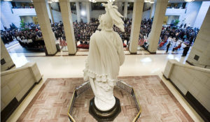 The plaster model for the Statue of Freedom, during the opening ceremony of the United States Capitol Visitor Center. (Photo courtesy Architect of the Capitol)
