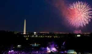 With Brad Paisley onstage, a crowd watches from the South Lawn of the White House as fireworks erupt over the National Mall, July 4, 2012. (Official White House Photo by Pete Souza)