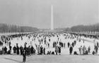 In the 1920s, the newly completed Lincoln Memorial Reflecting Pool was a popular ice skating venue for DC residents and Mall visitors (Photo courtesy Library of Congress)