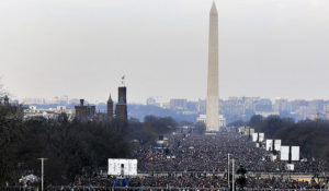 Hundreds of thousands gather on the National Mall prior to the start of the 56th Presidential Inauguration in Washington, D.C., Jan. 20, 2009. More than 5,000 men and women in uniform are providing military ceremonial support to the presidential inauguration, expected to be one of the best attended in history. (DoD photo by Senior Master Sgt. Thomas Meneguin, U.S. Air Force/Released)