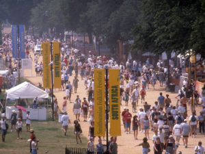 An aerial shot of the 1999 Smithsonian Folklife Festival, showing the site of the South Africa program.(Jeff Tinsley/Smithsonian)