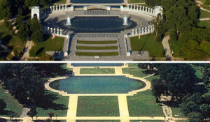 The National Mall, before and after the World War II Memorial was built.