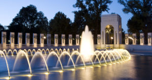 World War II Memorial, Washington D.C. The World War II Memorial honors the 16 million who served in the armed forces of the U.S., the more than 400,000 who died, and all who supported the war effort from home. Symbolic of the defining event of the 20th Century, the memorial is a monument to the spirit, sacrifice, and commitment of the American people. The Second World War is the only 20th Century event commemorated on the National Mall’s central axis.. (Library of Congress)