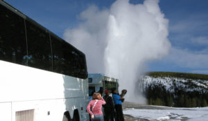Could you imagine other famous landmarks such as Old Faithful obscured by the rows of buses?