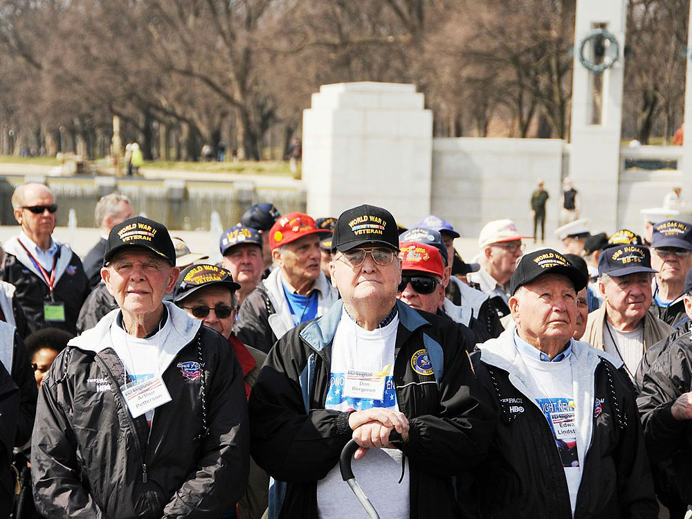 About 250 veterans gathered at the World War II Memorial to be honored in conjunction with the premiere of "The Pacific," a miniseries that documents the lives of three Marines as they fight their way through the Pacific theater. (Photo courtesy U.S. Army)