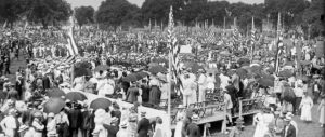 In 1919, a crowd gathers at the Ellipse for a Fourth of July celebration. (Photograph from Harris and Ewing Collection via Library of Congress)