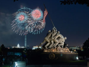 Fireworks are seen from the U.S. Marine Corps Memorial area, in Arlington, Va. on July 4, 2013. (USDA photo by Lance Cheung)