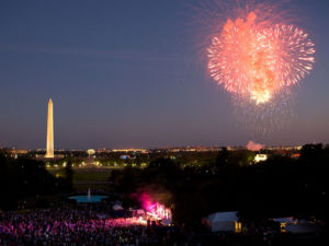 Fireworks begin as the Killers play on the South Lawn of the White House during the Fourth of July celebration. (Official White House photo)