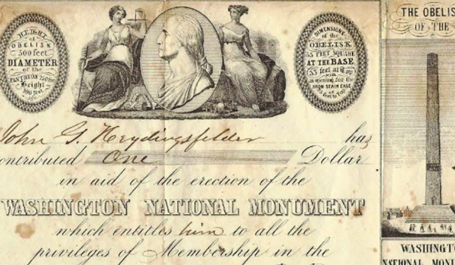 Washington National Monument Society Donation Certificate (Couresty: Library of Congress)