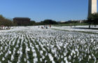 Artist Suzanne Brennan Firsten's National Mall installation "In America: Remember," memorializes the number of Americans lost to COVID-19. (Photo by Ellen Goldstein)