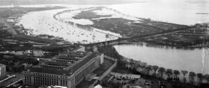 The Great Potomac Flood of 1936, looking south over the Tidal Basin toward Hains Point. (Courtesy Library of Congress)