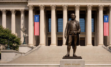 The long-awaited John Adams Memorial could greet visitors to the National Archives. (Photograph generated using ChatGPT)