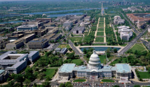 Aerial view from above the U.S. Capitol, looking west along the National Mall, Washington, D.C. (Courtesy Library of Congress, Carol M. Highsmith)