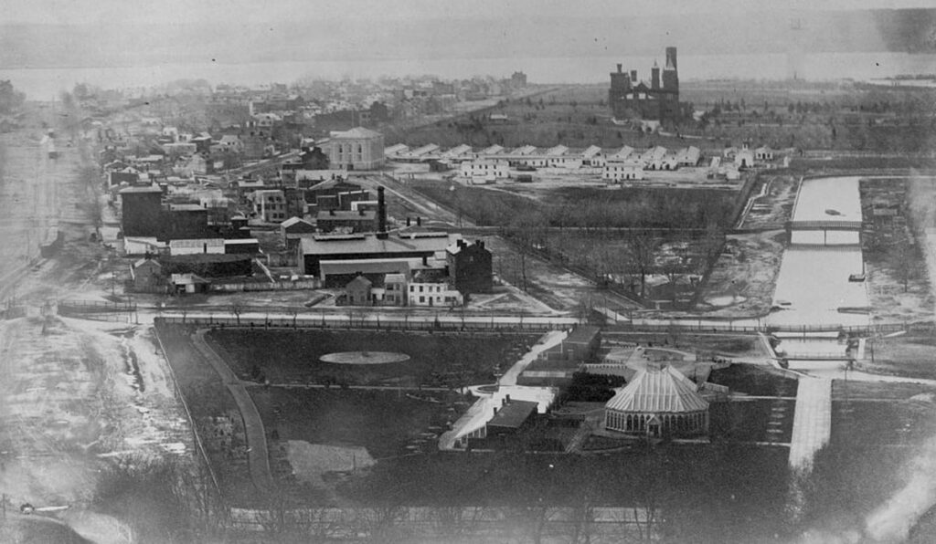 The National Mall bisected by the Civil War-era Armory Square Hospital (Courtesy Library of Congress)