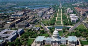 Aerial view from above the U.S. Capitol, looking west along the National Mall, Washington, D.C. (Courtesy Library of Congress, Carol M. Highsmith)