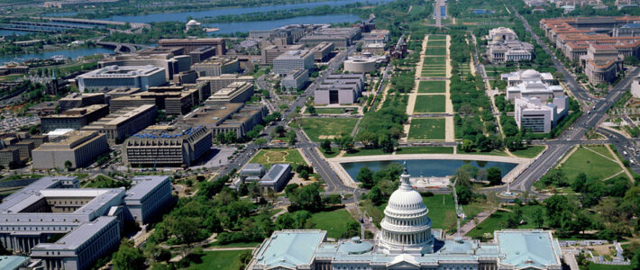 Aerial view from above the U.S. Capitol, looking west along the National Mall, Washington, D.C. (Courtesy Library of Congress, Carol M. Highsmith)